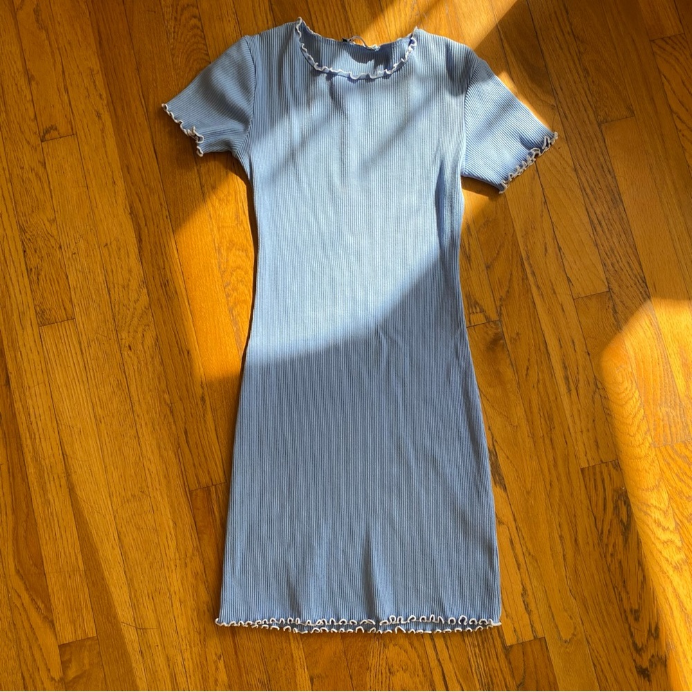 Zara blue ruffle body con dress